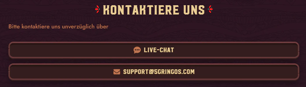 5 Gringos Casino klantenservice met livechat en e-mailondersteuning via support@5gringos.com